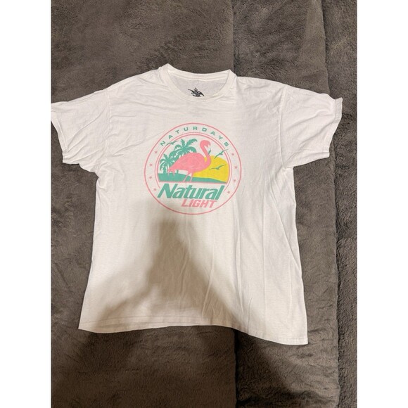 Natural Light Naturdays T-Shirt Men’s L White Flamingo Beer Graphic Tee 2022 - Picture 1 of 6
